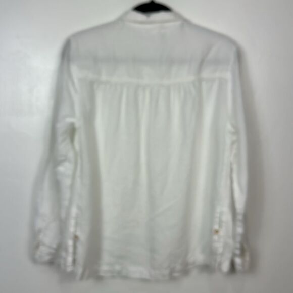 Poetry White Linen Lagenlook 1/2 Button Long Sleeve Shirt Top Size 8 - Picture 4 of 9